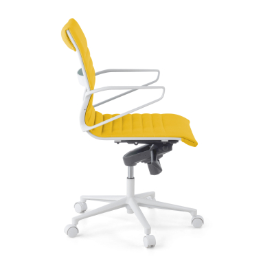 cadeira executiva e de direcao branco amarelo respaldo baixo estrutura branca pele sintetica bracos fixos 4