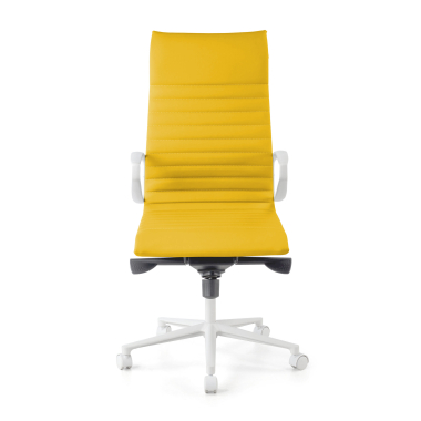 cadeira executiva e de direcao branco amarelo respaldo alto estrutura branca pele sintetica bracos fixos 3