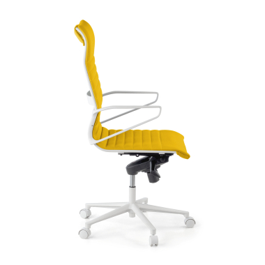 cadeira executiva e de direcao branco amarelo respaldo alto estrutura branca pele sintetica bracos fixos 4