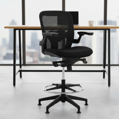 banco ergonomico preto taburete de oficina malha mesh bracos fixos 2