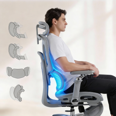 cadeira ergonomica cinza sense ultra malha mesh bracos regulaveis 4d apoio lombar apoio de cabeca apoio de pes extensivel 4