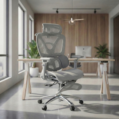 cadeira ergonomica cinza sense ultra malha mesh bracos regulaveis 4d apoio lombar apoio de cabeca apoio de pes extensivel 2