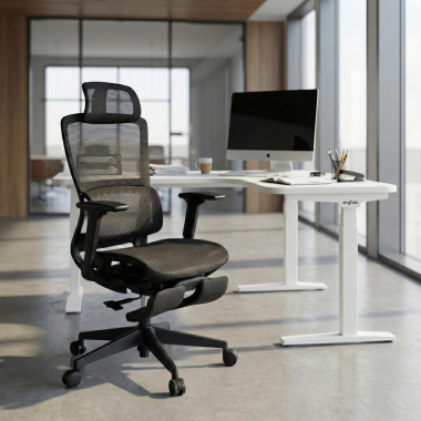 cadeira ergonomica preto com reposapes malha mesh bracos regulaveis 3d apoio lombar duplo apoio de cabeca apoio de pes extensivel 2