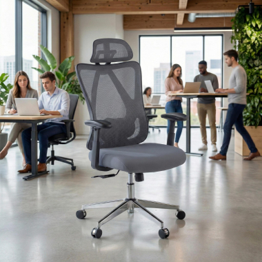 cadeira ergonomica cinza matrix malha mesh bracos moveis apoio lombar apoio de cabeca 2