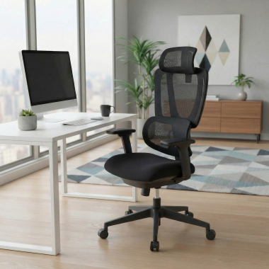 cadeira ergonomica preto essenza malha mesh bracos regulaveis 3d apoio lombar duplo apoio de cabeca 2