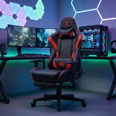 cadeira gaming vermelho epic pele sintetica bracos moveis almofada lombar e cervical apoio de cabeca apoio de pes extensivel 2