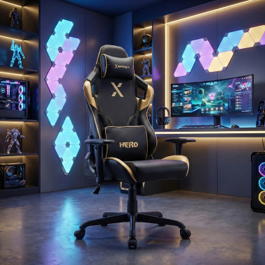 cadeira gaming amarelo hero pele sintetica bracos moveis almofada lombar e cervical apoio de cabeca 2