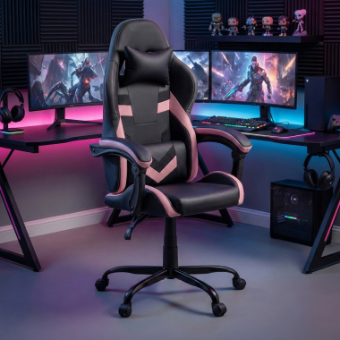 cadeira gaming rosa mist pele sintetica bracos rebativeis almofada de apoio de cabeca apoio de cabeca 2
