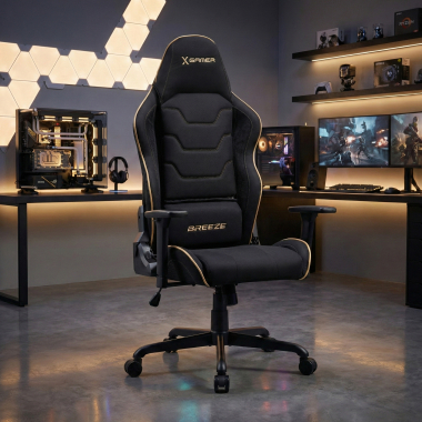 cadeira gaming preto breeze tecido bracos moveis almofada de apoio de cabeca apoio de cabeca 2