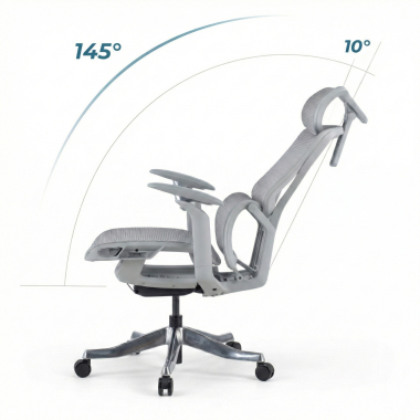 cadeira ergonomica branco cinzento aerofit estrutura branca malha mesh bracos regulaveis 4d apoio lombar duplo apoio de cabeca 9