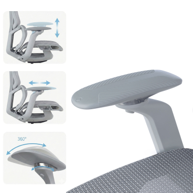 cadeira ergonomica branco cinzento aerofit estrutura branca malha mesh bracos regulaveis 4d apoio lombar duplo apoio de cabeca 10
