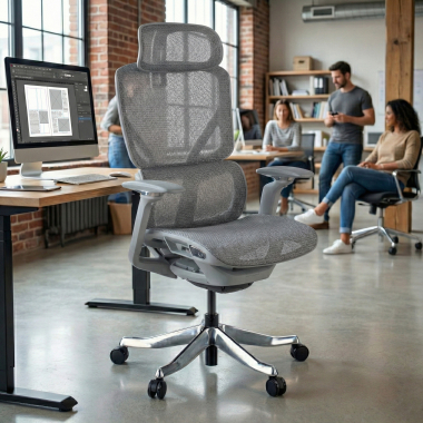 cadeira ergonomica branco cinzento aerofit estrutura branca malha mesh bracos regulaveis 4d apoio lombar duplo apoio de cabeca 2
