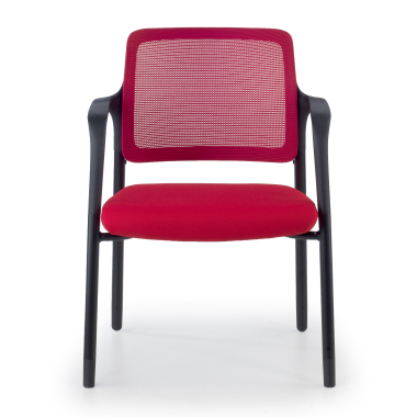 cadeira de visitante vermelho com bracos malha mesh bracos fixos 3