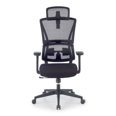 cadeira ergonomica preto com apoio de cabeca tecido bracos fixos apoio lombar duplo apoio de cabeca 3