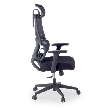 cadeira ergonomica preto com apoio de cabeca tecido bracos fixos apoio lombar duplo apoio de cabeca 4