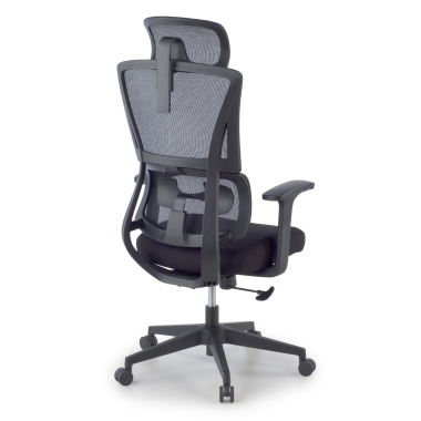 cadeira ergonomica preto com apoio de cabeca tecido bracos fixos apoio lombar duplo apoio de cabeca 11
