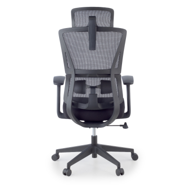 cadeira ergonomica preto com apoio de cabeca tecido bracos fixos apoio lombar duplo apoio de cabeca 6