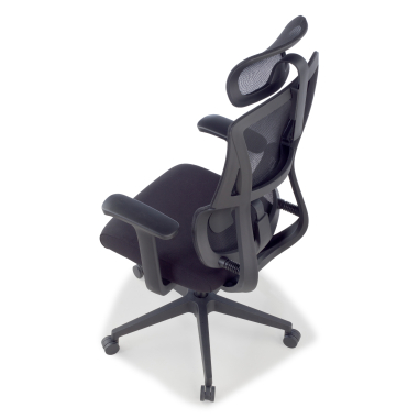 cadeira ergonomica preto com apoio de cabeca tecido bracos fixos apoio lombar duplo apoio de cabeca 12