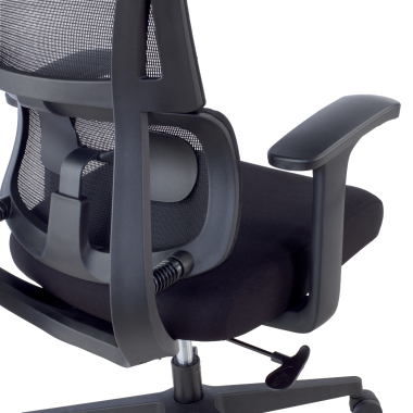 cadeira ergonomica preto com apoio de cabeca tecido bracos fixos apoio lombar duplo apoio de cabeca 7