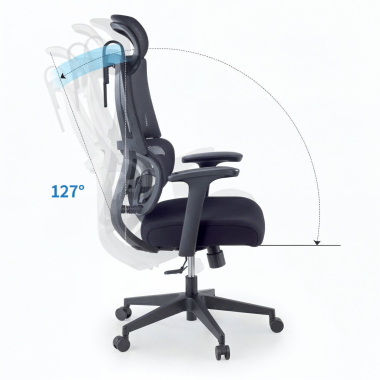 cadeira ergonomica preto com apoio de cabeca tecido bracos fixos apoio lombar duplo apoio de cabeca 5