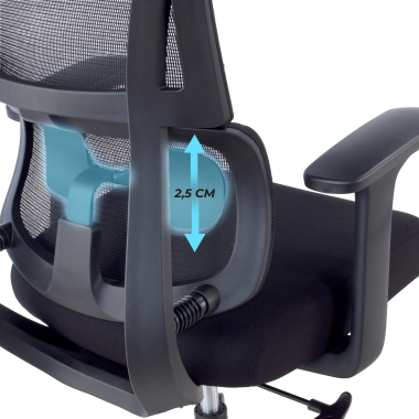 cadeira ergonomica preto com apoio de cabeca tecido bracos fixos apoio lombar duplo apoio de cabeca 8