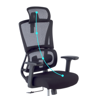 cadeira ergonomica preto com apoio de cabeca tecido bracos fixos apoio lombar duplo apoio de cabeca 9