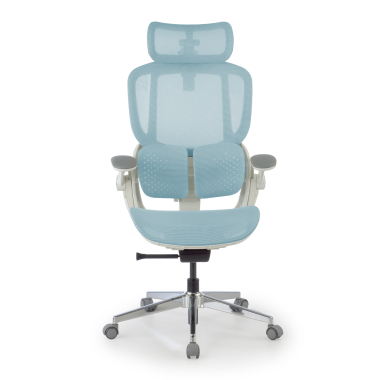 cadeira ergonomica branco azul erghos one com apoio de cabeca malha mesh bracos regulaveis 3d apoio lombar duplo apoio de cabeca 3