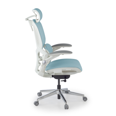 cadeira ergonomica branco azul erghos one com apoio de cabeca malha mesh bracos regulaveis 3d apoio lombar duplo apoio de cabeca 4