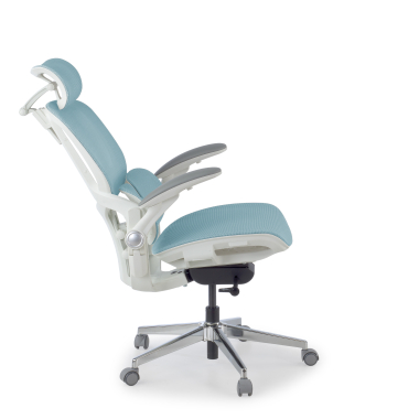 cadeira ergonomica branco azul erghos one com apoio de cabeca malha mesh bracos regulaveis 3d apoio lombar duplo apoio de cabeca 5