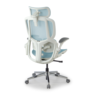 cadeira ergonomica branco azul erghos one com apoio de cabeca malha mesh bracos regulaveis 3d apoio lombar duplo apoio de cabeca 12