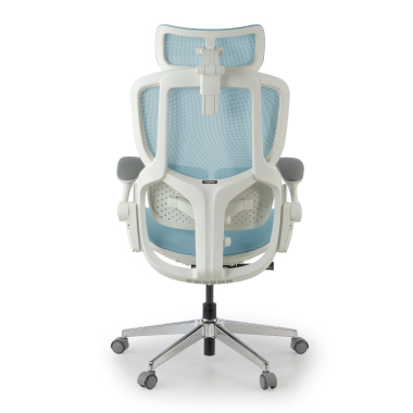 cadeira ergonomica branco azul erghos one com apoio de cabeca malha mesh bracos regulaveis 3d apoio lombar duplo apoio de cabeca 11