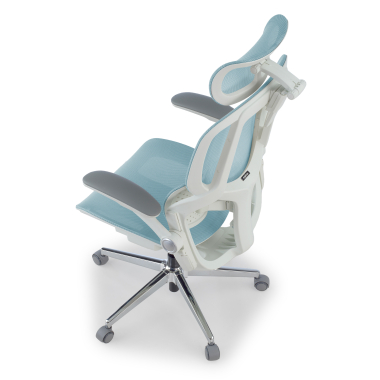 cadeira ergonomica branco azul erghos one com apoio de cabeca malha mesh bracos regulaveis 3d apoio lombar duplo apoio de cabeca 13