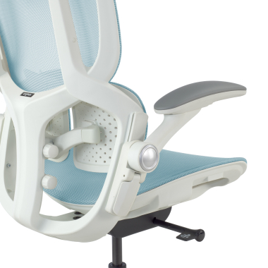 cadeira ergonomica branco azul erghos one com apoio de cabeca malha mesh bracos regulaveis 3d apoio lombar duplo apoio de cabeca 14