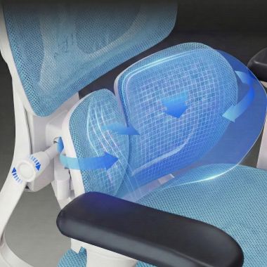 cadeira ergonomica branco azul erghos one com apoio de cabeca malha mesh bracos regulaveis 3d apoio lombar duplo apoio de cabeca 8