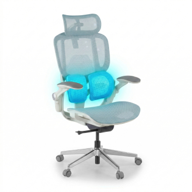 cadeira ergonomica branco azul erghos one com apoio de cabeca malha mesh bracos regulaveis 3d apoio lombar duplo apoio de cabeca 7
