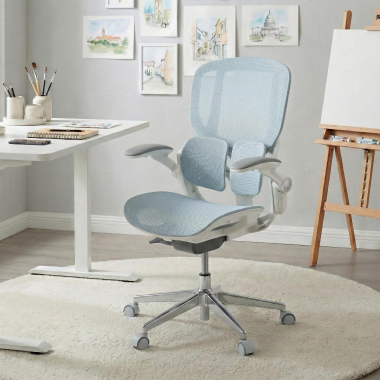 cadeira ergonomica branco azul erghos one sem apoio de cabeca malha mesh bracos regulaveis 3d apoio lombar duplo 2