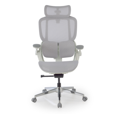cadeira ergonomica branco cinzento erghos one com apoio de cabeca malha mesh bracos regulaveis 3d apoio lombar duplo apoio de cabeca 11
