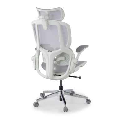 cadeira ergonomica branco cinzento erghos one com apoio de cabeca malha mesh bracos regulaveis 3d apoio lombar duplo apoio de cabeca 5