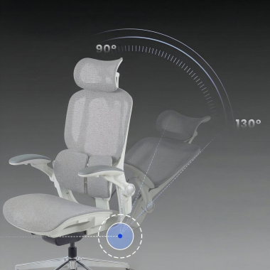 cadeira ergonomica branco cinzento erghos one com apoio de cabeca malha mesh bracos regulaveis 3d apoio lombar duplo apoio de cabeca 9