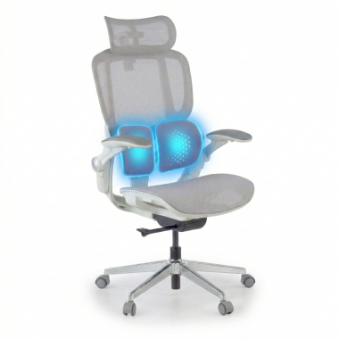 cadeira ergonomica branco cinzento erghos one com apoio de cabeca malha mesh bracos regulaveis 3d apoio lombar duplo apoio de cabeca 7