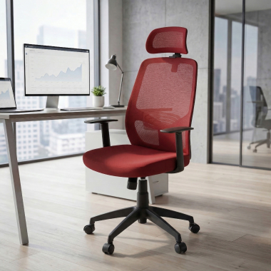 cadeira de escritorio vermelho argos malha mesh bracos fixos apoio de cabeca 2
