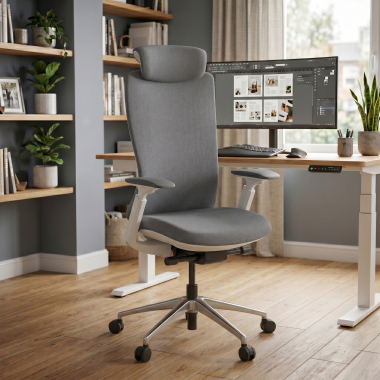 cadeira ergonomica cinza gemini tecido bracos regulaveis 4d 2