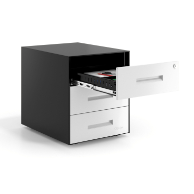 bloco de gavetas branco estrutura negra metal 4