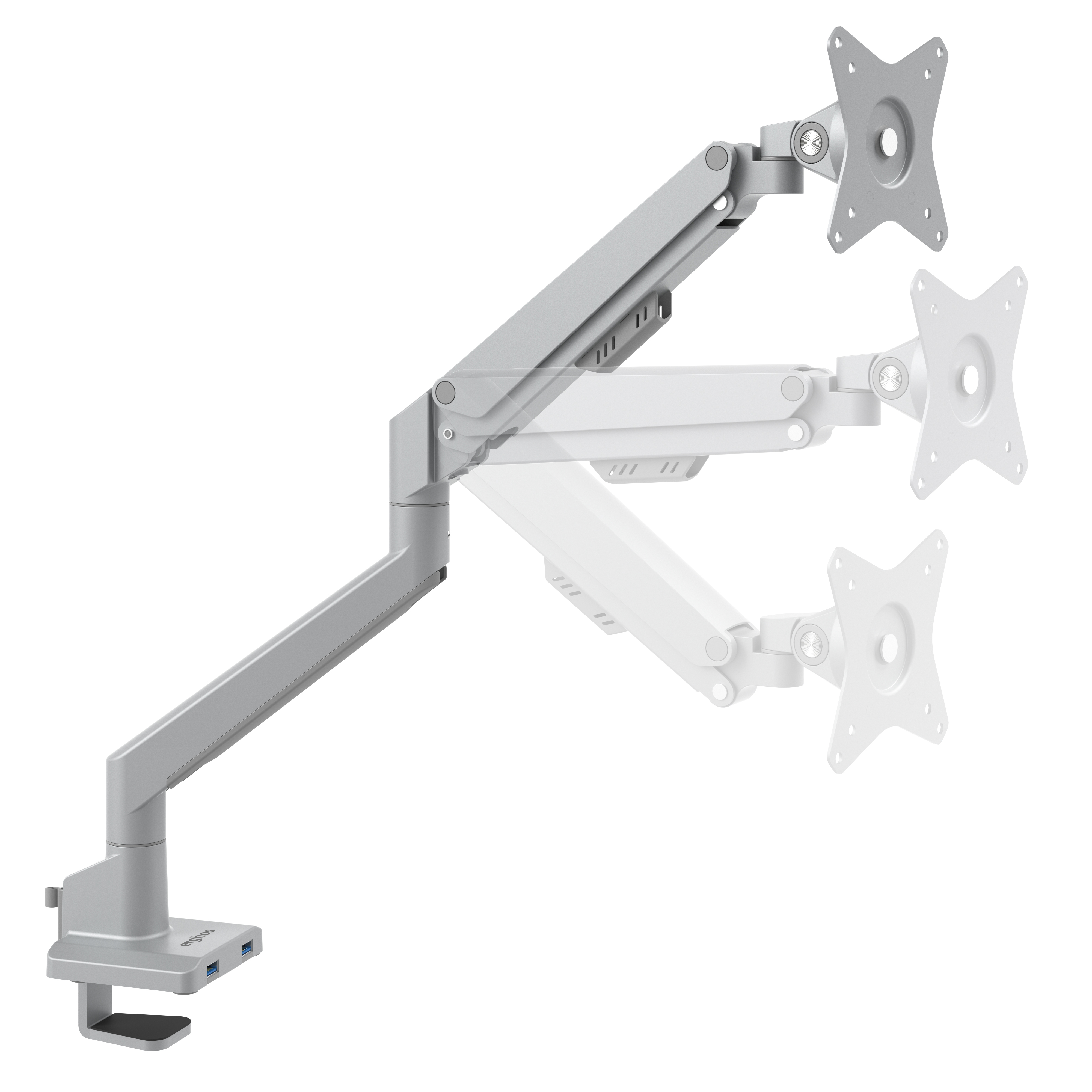 Suporte de monitor com USB, alumínio, 1 ecrã