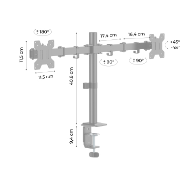 suporte para monitor preto 2 ecras 10