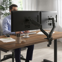 Braço monitor duplo com mola a gás, para 2 ecrãs