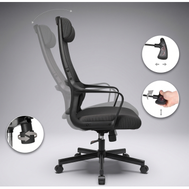 cadeira home office preto venus malha mesh bracos fixos apoio lombar apoio de cabeca 8