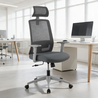 cadeira home office branco cinzento aria malha mesh bracos regulaveis 1d apoio lombar apoio de cabeca 2