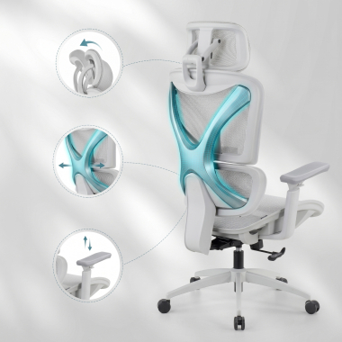 cadeira ergonomica branco cinzento velstrom malha mesh bracos regulaveis 3d apoio lombar duplo apoio de cabeca 8