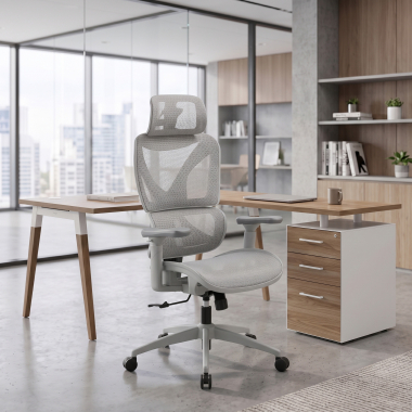 cadeira ergonomica branco cinzento velstrom malha mesh bracos regulaveis 3d apoio lombar duplo apoio de cabeca 16